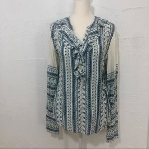 Sundance Boho Prairie Floral Hippie Festival Ruffle Button Up Beach Top Sz Small